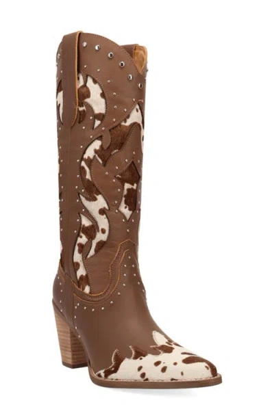 Dingo Untamed Genuine Calf Hair Western Boot In Brown Cow Print