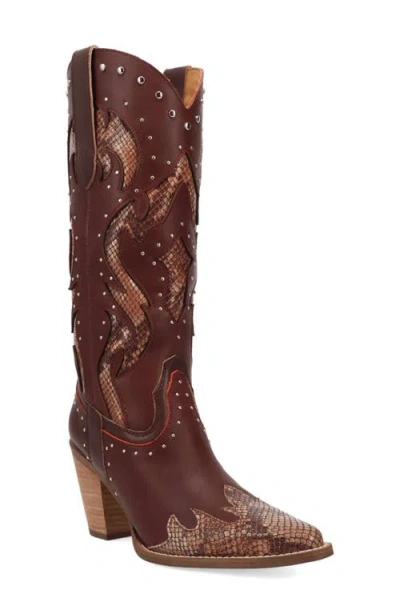 Dingo Untamed Genuine Calf Hair Western Boot In Burgundy