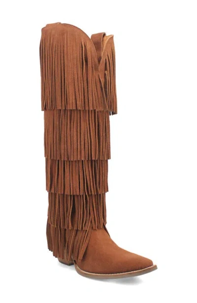 Dingo Wild Child Fringe Knee High Western Boot In Brown