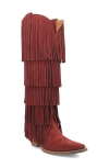 Dingo Wild Child Fringe Knee High Western Boot In Burgundy