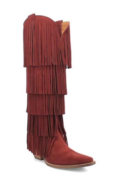 Dingo Wild Child Fringe Knee High Western Boot In Burgundy