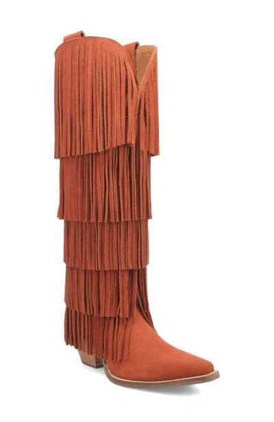 Dingo Wild Child Fringe Knee High Western Boot In Rust