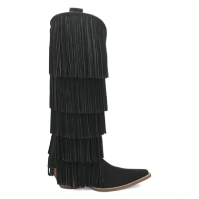 Pre-owned Dingo Wild Child Fringe Snip Toe Cowboy Womens Black Casual Boots Di276-001