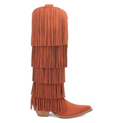 Pre-owned Dingo Wild Child Fringe Snip Toe Cowboy Womens Orange Casual Boots Di276-220
