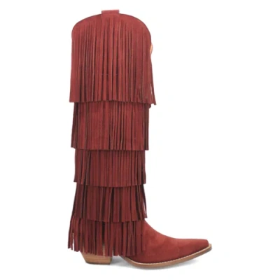 Pre-owned Dingo Wild Child Fringe Snip Toe Cowboy Womens Red Casual Boots Di276-605