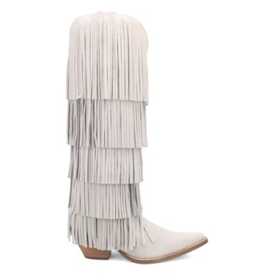 Pre-owned Dingo Wild Child Fringe Snip Toe Cowboy Womens White Casual Boots Di276-100