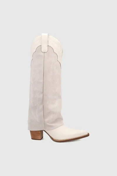 Dingo Wild Fire Leather Foldover Cowboy Boot In White, Women's At Urban Outfitters In Multi