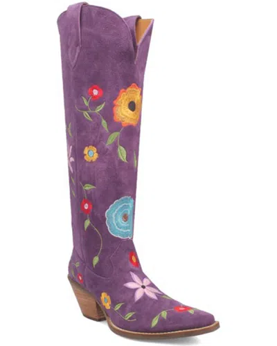 Pre-owned Dingo Women's Flower Power Suede Tall Western Boot - Snip Toe - Di 277-purple