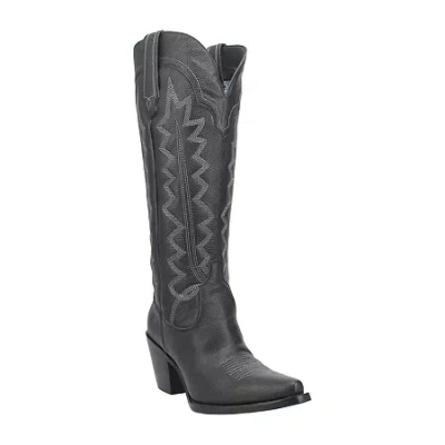 Dingo Women's High Cotton Leather Stacked Heel Cowboy Boots In Black
