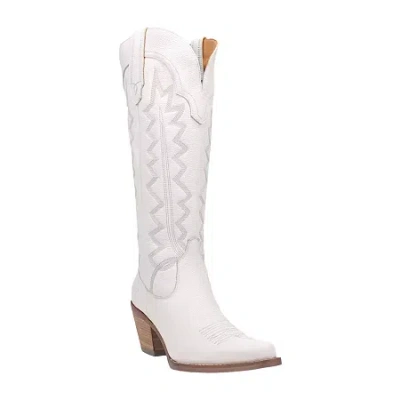 DINGO WOMEN'S HIGH COTTON LEATHER STACKED HEEL COWBOY BOOTS