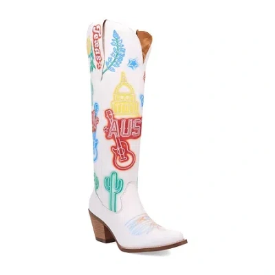 Dingo Womens Austin Leather Boot Block Heel Cowboy Boots In White