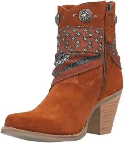 Pre-owned Dingo Womens Bandida Paisley Studded Round Toe Casual Boots Ankle Mid Heel... In Brown