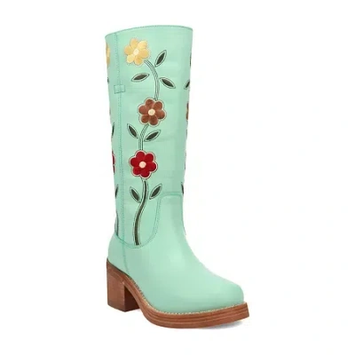Dingo Womens Bloom Leather Boot Block Heel Cowboy Boots In Green