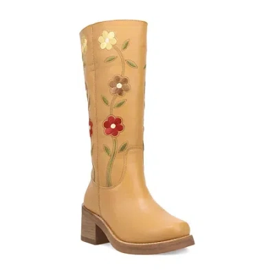 Dingo Womens Bloom Leather Boot Block Heel Cowboy Boots In Multi