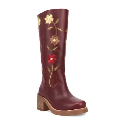 Dingo Womens Bloom Leather Boot Block Heel Cowboy Boots In Purple