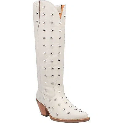 Pre-owned Dingo Womens Broadway Bunny White Leather Cowboy Boots