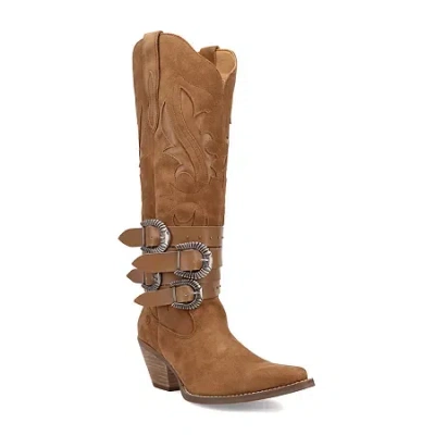 Dingo Womens Buck Wild Suede Leather Boot Block Heel Cowboy Boots In Brown