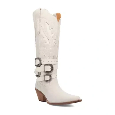 Dingo Womens Buck Wild Suede Leather Boot Block Heel Cowboy Boots In White
