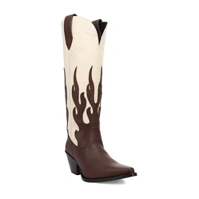 Dingo Womens Burnin' Love Leather Boot Block Heel Cowboy Boots In Brown