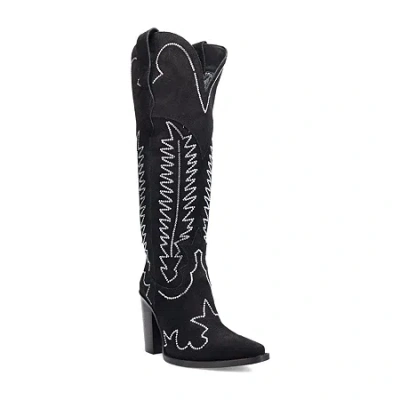 Dingo Womens Double Take Suede Leather Boot Block Heel Cowboy Boots In Black