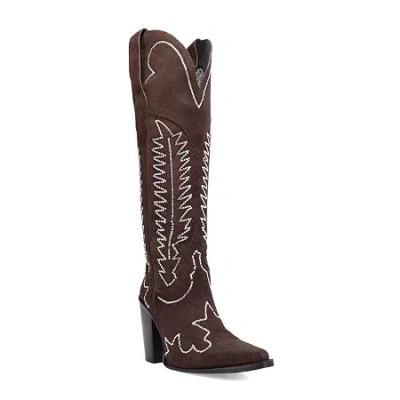 Dingo Womens Double Take Suede Leather Boot Block Heel Cowboy Boots In Brown