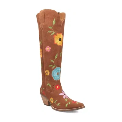 Dingo Womens Flower Power Stacked Heel Cowboy Boots In Brown
