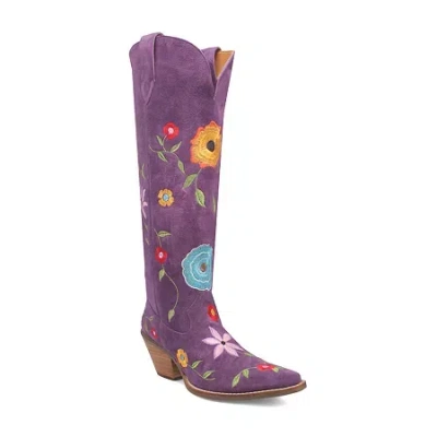 Dingo Womens Flower Power Stacked Heel Cowboy Boots In Purple