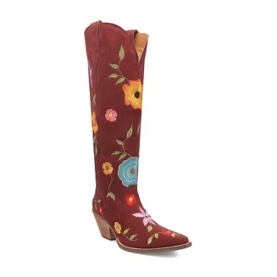 Dingo Womens Flower Power Stacked Heel Cowboy Boots In Red