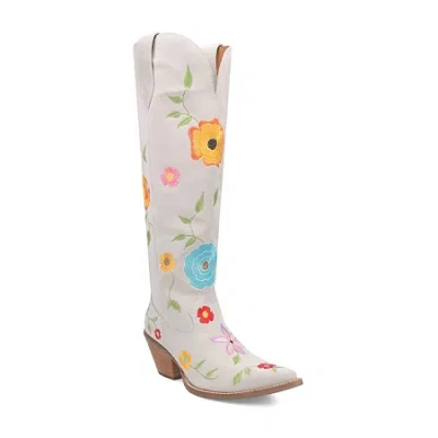 Dingo Womens Flower Power Stacked Heel Cowboy Boots In White