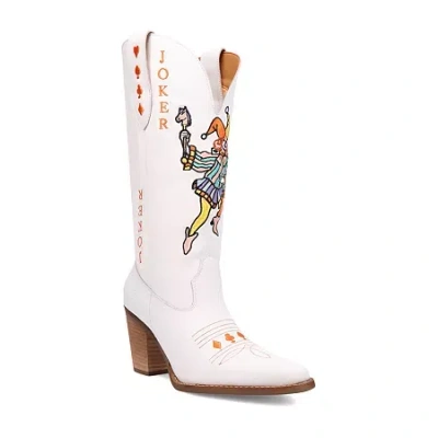 Dingo Womens Joker Block Heel Cowboy Boots In White