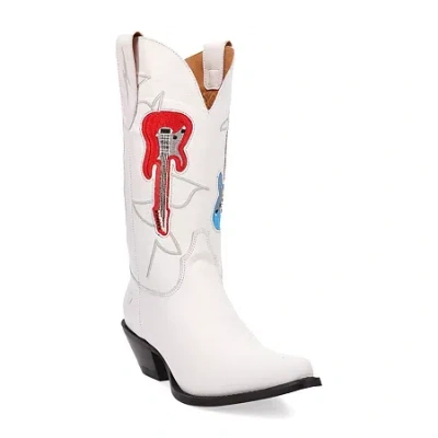 Dingo Womens Jukebox Leather Boot Block Heel Cowboy Boots In White