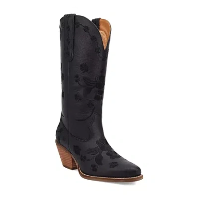 Dingo Womens Love Bug Leather Stacked Heel Cowboy Boots In Black