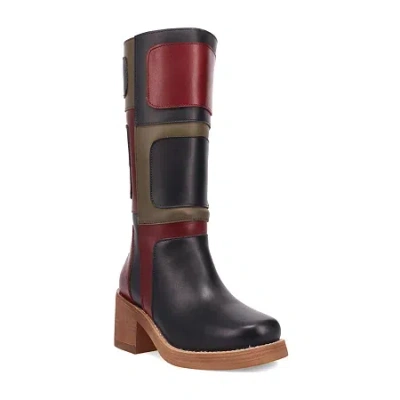 Dingo Womens Patches Leather Boot Block Heel Cowboy Boots In Multi