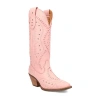 Dingo Womens Pretty 'n Pink Leather Stacked Heel Cowboy Boots In Pink