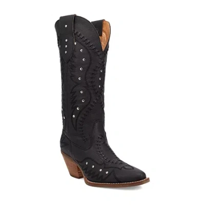 Dingo Womens Pretty 'n Pink Leather Stacked Heel Cowboy Boots In Black