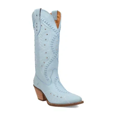 Dingo Womens Pretty 'n Pink Leather Stacked Heel Cowboy Boots In Blue