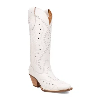 Dingo Womens Pretty 'n Pink Leather Stacked Heel Cowboy Boots In White