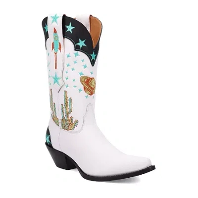 Dingo Womens Space Cowgirl Leather Boot Block Heel Cowboy Boots In White