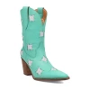 Dingo Womens Starburst Block Heel Cowboy Boots In Green