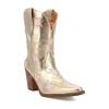 Dingo Womens Starburst Block Heel Cowboy Boots In Gold