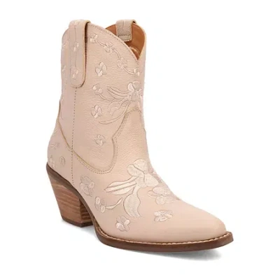 Dingo Womens Sweetheart Leatherie Stacked Heel Cowboy Boots In Neutral