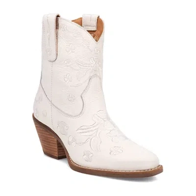 Dingo Womens Sweetheart Leatherie Stacked Heel Cowboy Boots In White