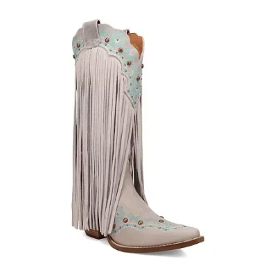 Dingo Womens Tequila Sunrise Suede Stacked Heel Cowboy Boots In White