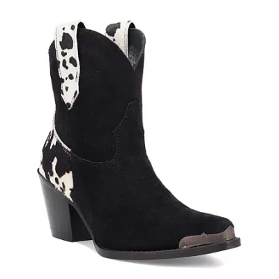 Dingo Womens Texas Charm Suede Leather Bootie Block Heel Cowboy Boots In Black