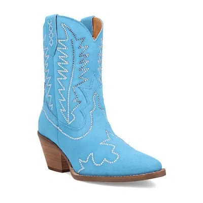 Dingo Womens Tiny Pony Suede Leather Bootie Block Heel Cowboy Boots In Blue
