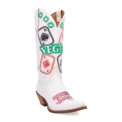 Dingo Womens Vegas Leather Boot Block Heel Cowboy Boots In White