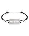 Dinh Van 18k White Gold Lame De Rasoir Razor Blade Charm Medium Adjustable Cord Bracelet In White/black