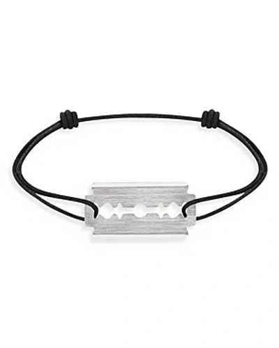 Dinh Van 18k White Gold Lame De Rasoir Razor Blade Charm Medium Adjustable Cord Bracelet In White/black