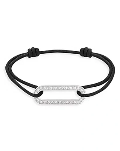 Dinh Van 18k White Gold Maillon Diamond Link Charm Adjustable Cord Bracelet In White/black