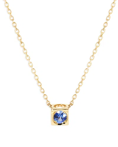 Dinh Van 18k Yellow Gold Le Cube Diamont Blue Sapphire Solitaire Cube Pendant Necklace, 15.75-17.72